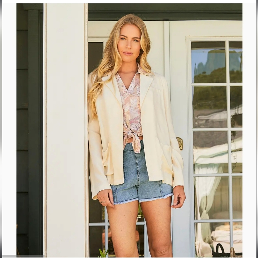 Mystree Modal Open Jacket Long Sleeve W/ Pockets Cream Size Small NWT